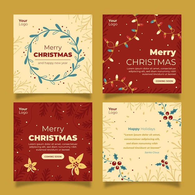 Free vector hand drawn christmas instagram posts collection