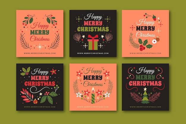 Free vector hand drawn christmas instagram posts collection