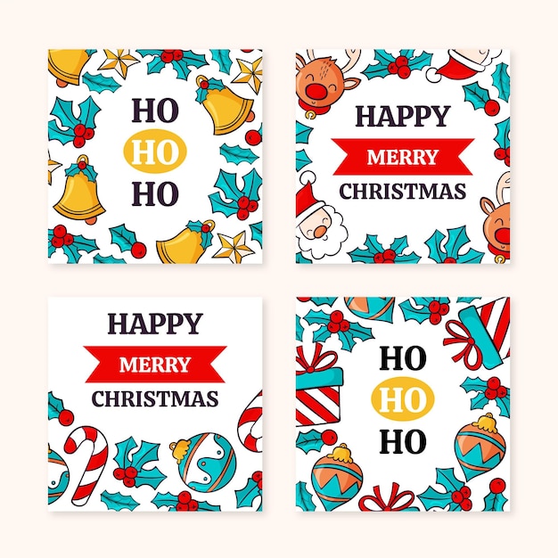 Free vector hand drawn christmas instagram posts collection