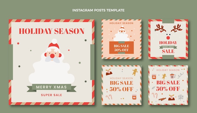 Hand drawn christmas instagram posts collection