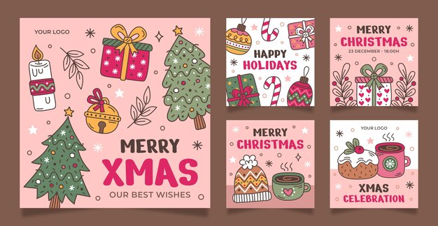 Hand drawn christmas instagram posts collection