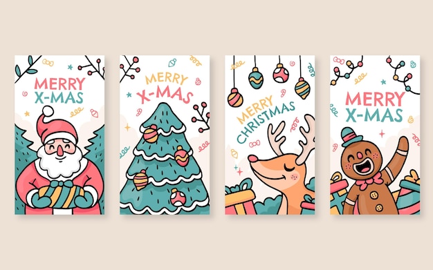 Hand drawn christmas instagram stories collection