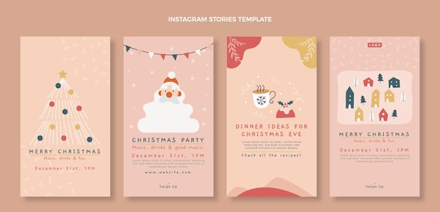 Hand drawn christmas instagram stories collection