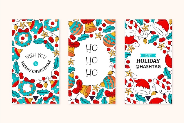 Free vector hand drawn christmas instagram stories collection