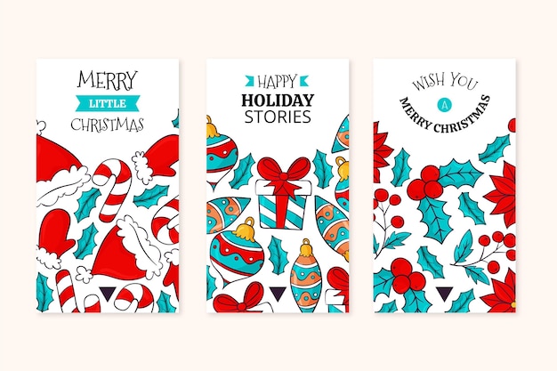 Free vector hand drawn christmas instagram stories collection