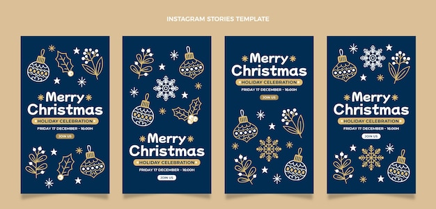 Collezione di storie di instagram di natale disegnate a mano