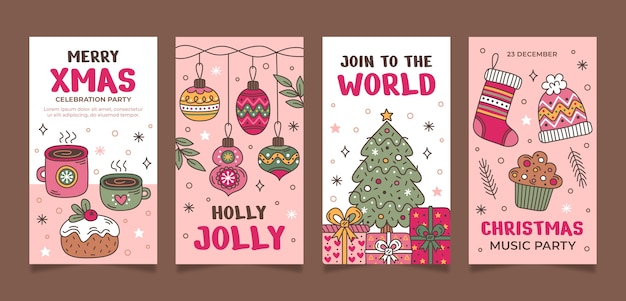 Free vector hand drawn christmas instagram stories collection