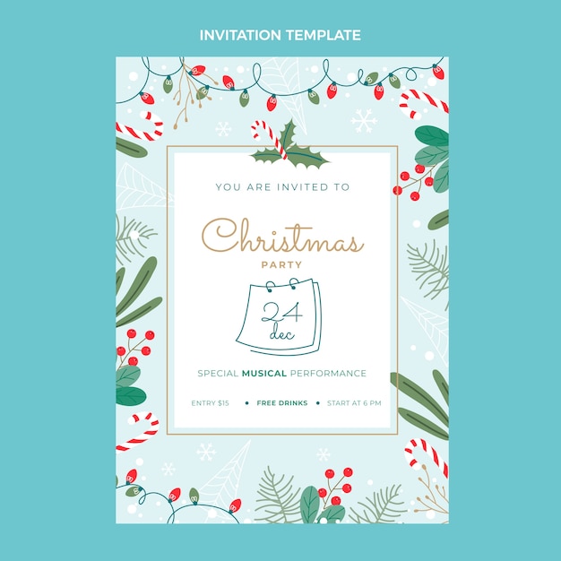 Free vector hand drawn christmas invitation template