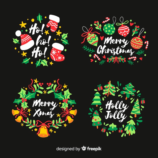 Free vector hand drawn christmas label on black background