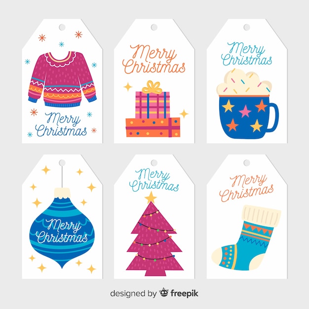 Free vector hand drawn christmas label collection