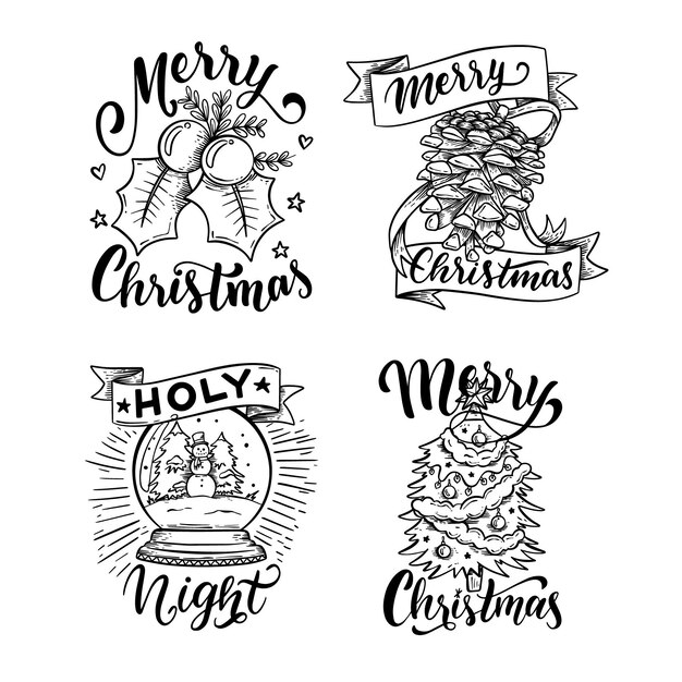Hand drawn christmas label collection