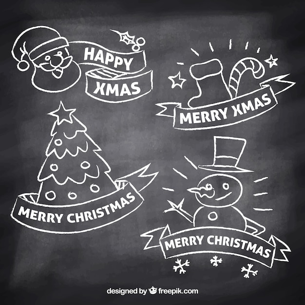 Hand drawn christmas labels in blackboard effect