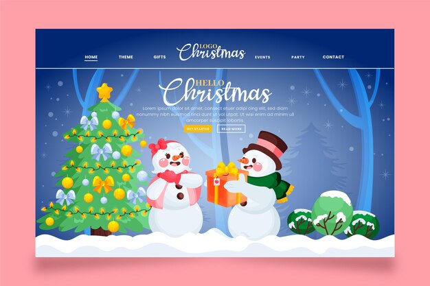 Hand drawn christmas landing page template with snowmen