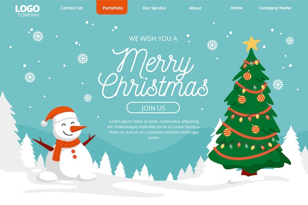 Hand drawn christmas landing page template