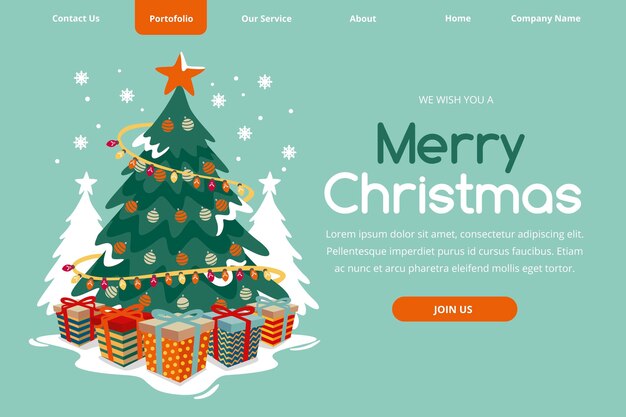 Hand drawn christmas landing page template
