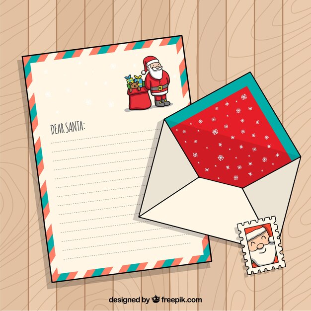 Hand drawn christmas letter template with santa claus