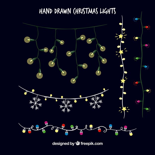 Hand drawn christmas lights on a black background