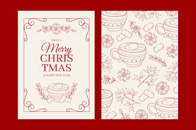 Free vector hand drawn christmas line art cards set