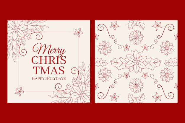 Hand drawn christmas line art cards set