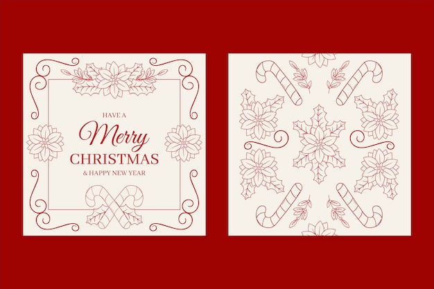 Free vector hand drawn christmas line art cards set