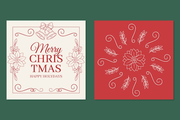 Free vector hand drawn christmas line art cards set