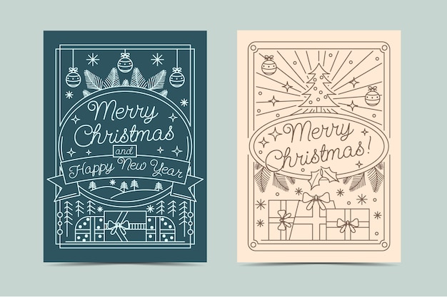 Free vector hand drawn christmas line art cards set