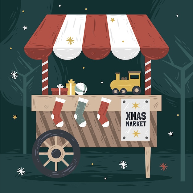 Бесплатное векторное изображение Нарисованная рукой иллюстрация рождественской ярмарки