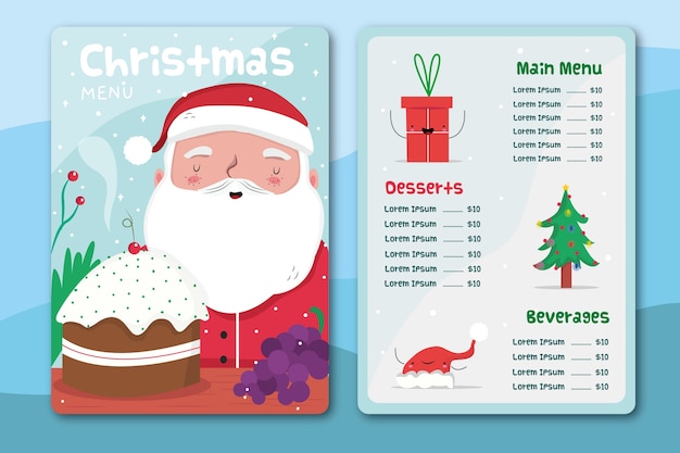 Free vector hand drawn christmas menu template set