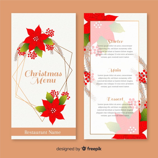 Vettore gratuito modello disegnato a mano del menu di natale con i fiori