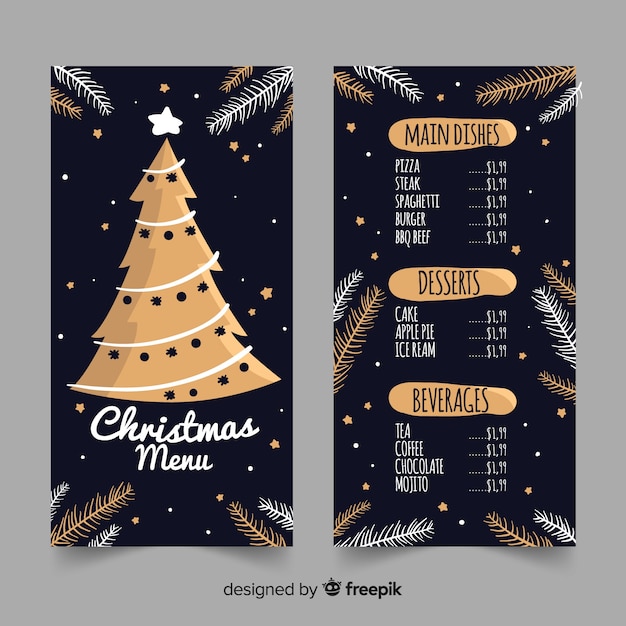 Modello di menu di natale disegnati a mano