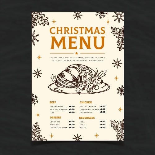 Бесплатное векторное изображение Нарисованный рукой шаблон меню рождества