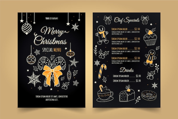 Modello di menu di natale disegnati a mano