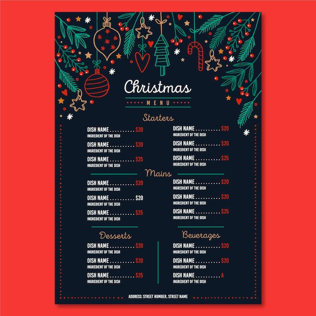 Free vector hand drawn christmas menu template