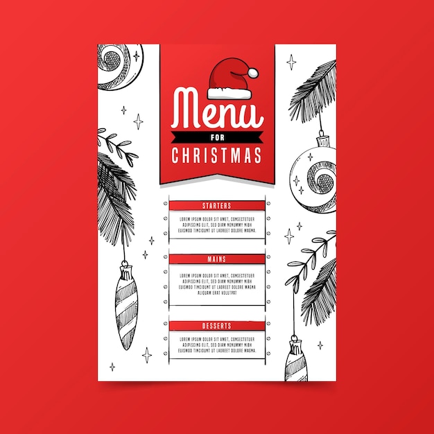 Modello di menu di natale disegnato a mano