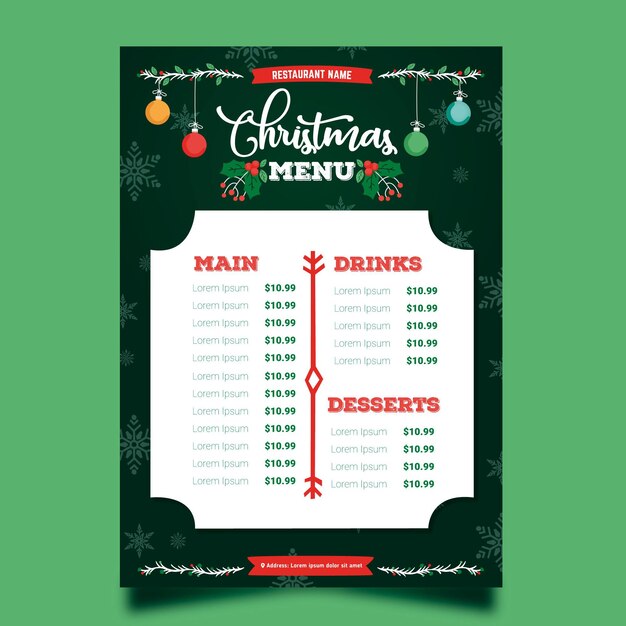 Hand drawn christmas menu template