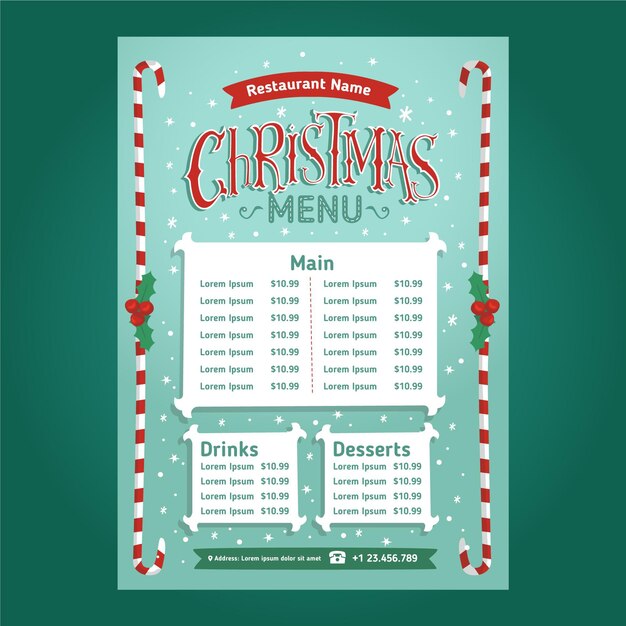 Free vector hand drawn christmas menu template