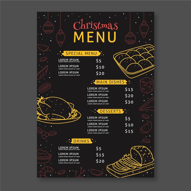 Modello di menu di natale disegnato a mano