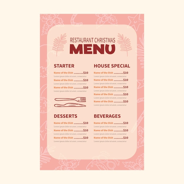 Hand drawn christmas menu template