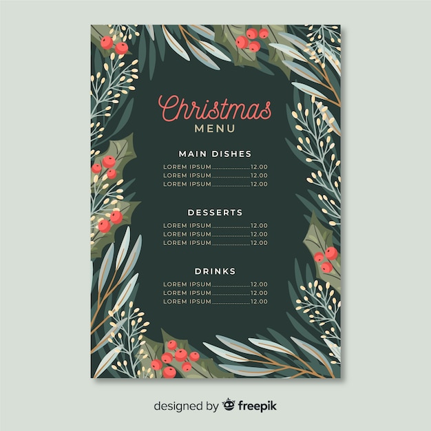 Free vector hand drawn christmas menu template