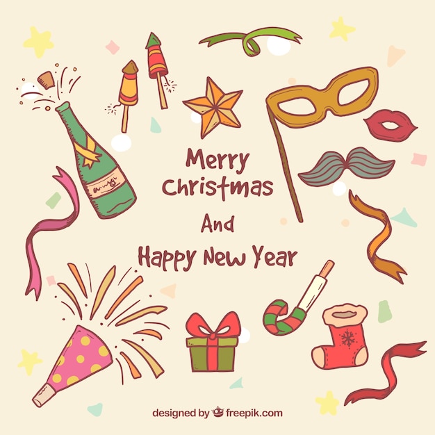 Free vector hand drawn christmas and new year party elements