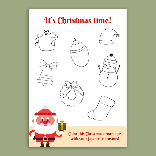 Foglio di lavoro con ornamenti di carta natalizia disegnati a mano