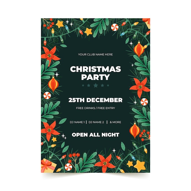 Hand drawn christmas party flyer template