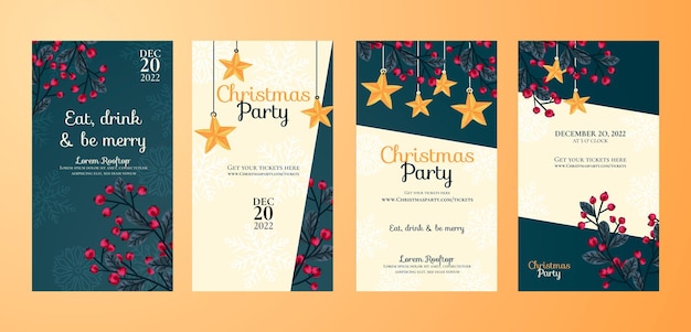 Hand drawn christmas party instagram stories collectio