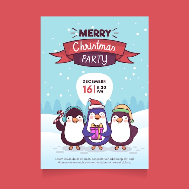 Free vector hand drawn christmas party poster template