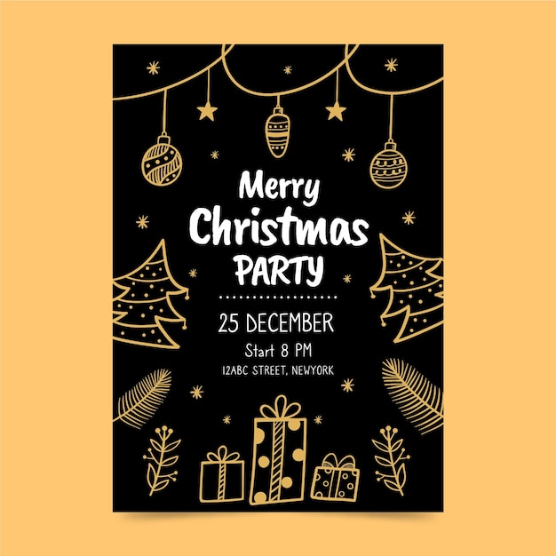 Hand Drawn Christmas Party Poster Template – Free Vector Download