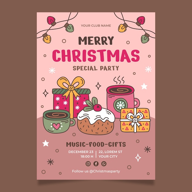 Free vector hand drawn christmas party poster template