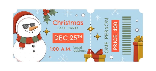 Hand drawn christmas party ticket template