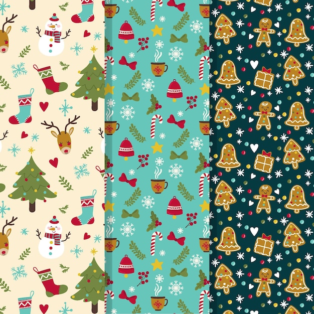 Free vector hand drawn christmas pattern collection