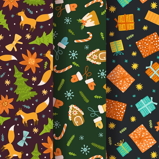 Hand drawn christmas pattern collection