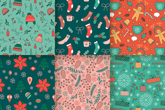 Free vector hand drawn christmas pattern collection